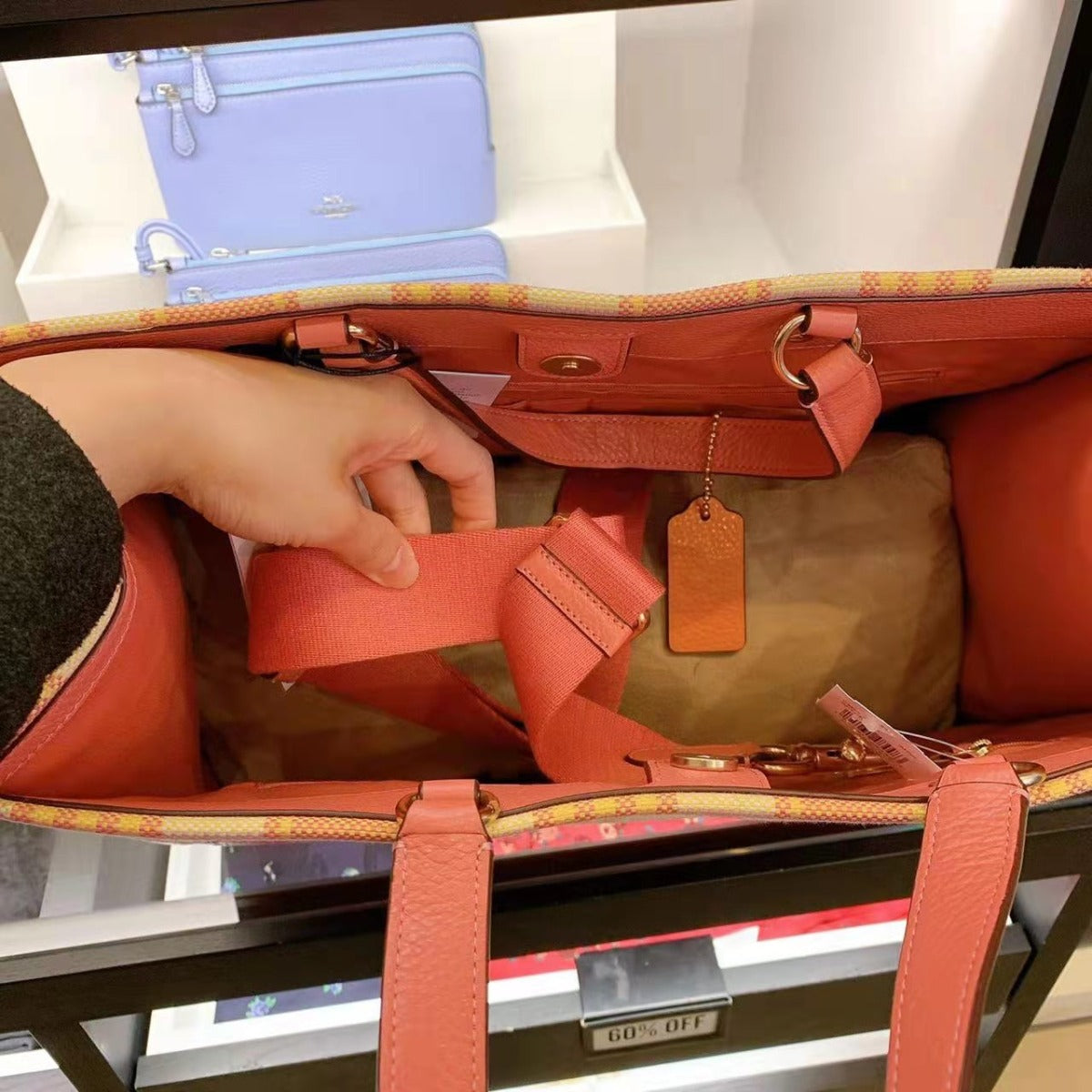 Coach C8200 Dempsey Tote 40 With Garden Plaid Print And Coach Patch In Gold/Taffy Multi Coach C8200 Dempsey Tote 40 With Garden Plaid Print And Coach Patch In Gold/Taffy Multi